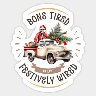 Funny Christmas Skeleton Wearing Santa Hat, Pickup Truck with Tree Sticker